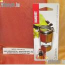 Két nyitható fémpánt egy rozsdamentes kupakhoz rögzítve a közepében műanyag záró koronggal.