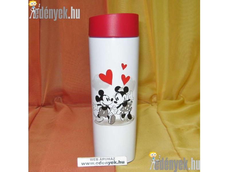 Dupla falú Disney fehér termosz bögre nyomógombos zárókupakkal 400 ml-es, 20 cm magas, átmérő 7 cm